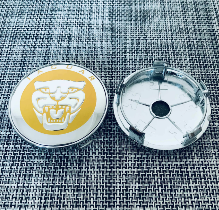 4 enjoliveurs 60 mm pour Jaguar – Jeu d'enjoliveurs jaunes