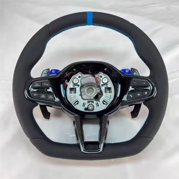 Volant sport pour BMW – carbone et cuir, bleu, repère à 12 heures