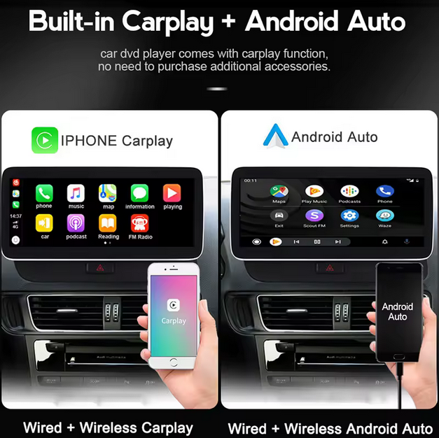 Autoradio multimédia Android 8,8 pouces avec écran tactile et CarPlay pour Audi A6 4F