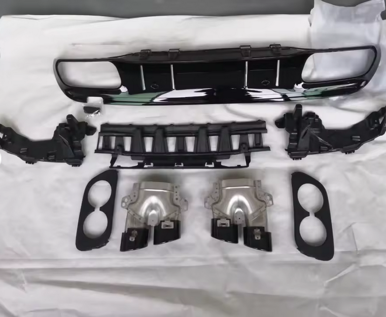 Rear bumper diffuser in gloss black with exhaust tailpipes for Mercedes-Benz C-Class W205 C43