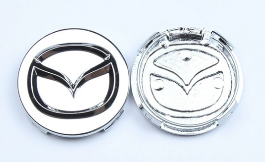 4x Nabendeckel 56mm kompatibel für Mazda Short Pin Glanz Silber