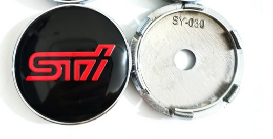 Jeu de 4 enjoliveurs noirs style STI 60 mm