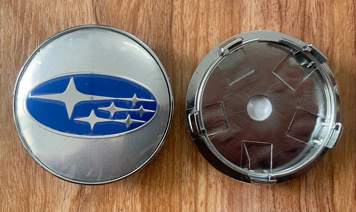 Jeu de 4 enjoliveurs pour Subaru 60 mm bleus