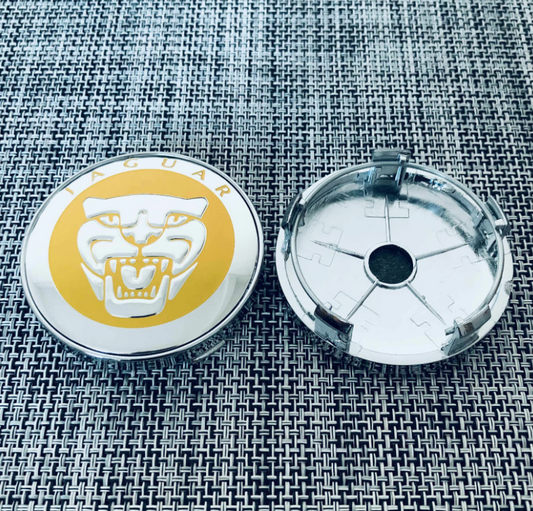 4 enjoliveurs 60 mm pour Jaguar – Jeu d'enjoliveurs jaunes