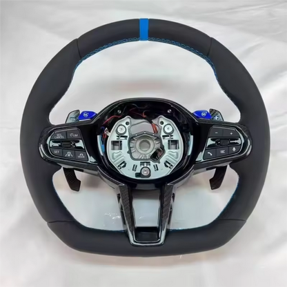 Volant sport pour BMW – carbone et cuir, bleu, repère à 12 heures