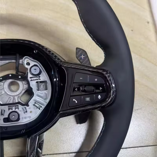 Volant sport pour BMW – carbone et cuir, bleu, repère à 12 heures