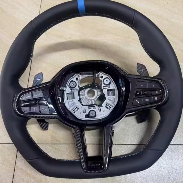 Volant sport pour BMW – carbone et cuir, bleu, repère à 12 heures