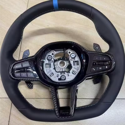 Volant sport pour BMW – carbone et cuir, bleu, repère à 12 heures