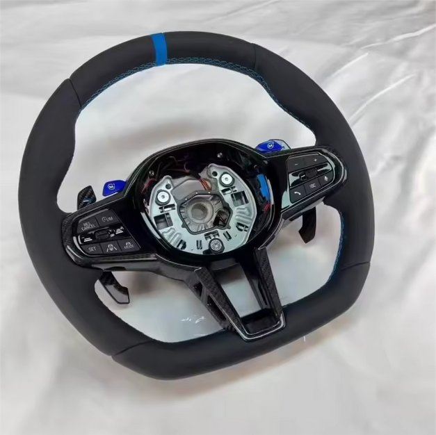 Volant sport pour BMW – carbone et cuir, bleu, repère à 12 heures