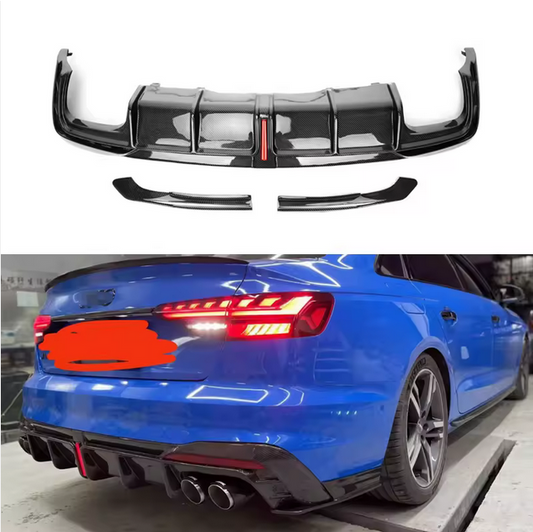 Diffuseur arrière en fibre de carbone véritable avec feu stop à LED pour Audi A4 S4 B9 S Line