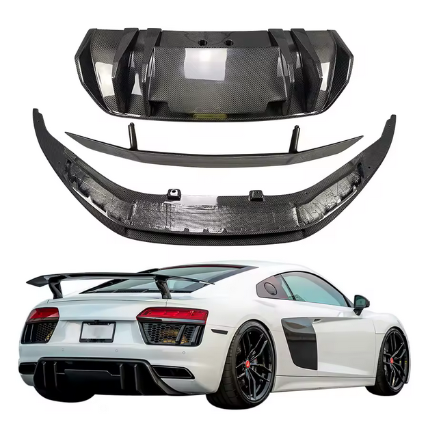 Kit carrosserie en carbone sec pour Audi R8 V8 V10 – Lèvre avant, diffuseur, aileron